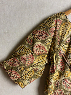 Mayili Kalamkari Crop Top Blouses|Designer Blouses|Sari gift for modern ethnic women|Comfort in Cotton| Natural design fall leaves in s-xl