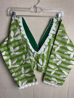 M/L Bust size 40"/42" / Soft Cotton Batik with Crochet Lacework Saree Blouses| V neck Long sleeves Designer Saree Blouses for women