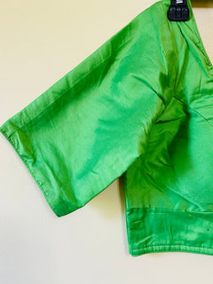 Parrot Green plain silk blouses,Bridesmaids Designer Blouses, Readymade Saree Blouse, elbow sleeves blouse, Indian cotton silk blouse