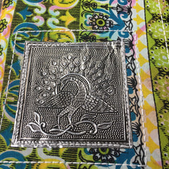 Metal Embossed PEACOCK Handmade Eco Fabric Gratitude Journal - Ancient symbol of Self Awareness & Renewal  8"x6" Recycled Acid Free Papers