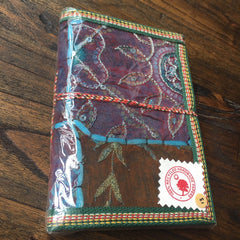 Rustic & vibrant Hand Sequin embroidered Upscaled fabric Gratitude JOURNALS, Eco Friendly Acid Free Paper, Personal Gifts, Art Journals 7X5"
