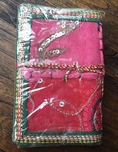 Rustic & vibrant Hand Sequin embroidered Upscaled fabric Gratitude JOURNALS, Eco Friendly Acid Free Paper, Personal Gifts, Art Journals 5X3"