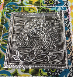Metal Embossed PEACOCK Handmade Eco Fabric Gratitude Journal - Ancient symbol of Self Awareness & Renewal  6"x4.5" Recycled Acid Free Papers