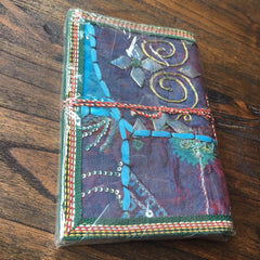 Rustic & vibrant Hand Sequin embroidered Upscaled fabric Gratitude JOURNALS, Eco Friendly Acid Free Paper, Personal Gifts, Art Journals 7X5"
