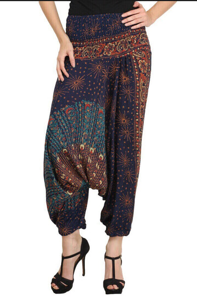2 pack Peacock and Floral prints Rayon Cotton harem pants  | yoga pants | afghani pants | drop crotch pants| Brown sky Yoga Harem Pants