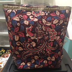 Extra Large Tote Bag, Kalamkari Totes, Handmade Eco-friendly -Green Bag, Large Shoulder Bag, Handmade Scrap bag, Peacock Purse
