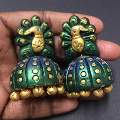 Artisan Handmade Ecofriendly Hand-painted Terracotta Jumkhas - Multi-Colour Clay Designer Jumkha Earrings Set with Stud Festive Collections