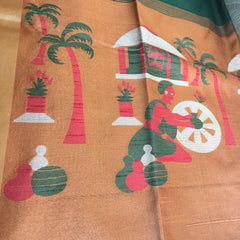 Semi Geecha Art silk saree | Tribal Motifs | Indian Classic sari | Traditional colors| Ecoembrace Saree Bazaar | Classic Emerald green saree
