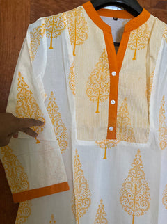 OrangeTree Block Print High neck Kurtis | Cotton Tunic Kurtis for women | Indian tunics | Collar Kurtis | S(38")- 2XL(46")| Sameday shipping