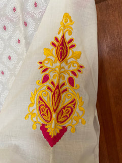 YellowPink BlockPrint Embroidered Kurtis | Long Cotton Kurtis for women |Indian tunics| Collar Kurtis | S(38")- L(42") | Same Day Shipping