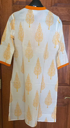 OrangeTree Block Print High neck Kurtis | Cotton Tunic Kurtis for women | Indian tunics | Collar Kurtis | S(38")- 2XL(46")| Sameday shipping