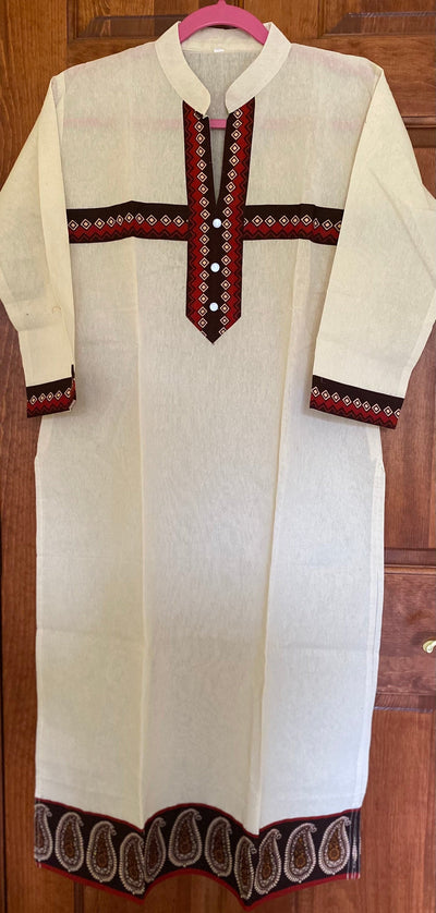 Beige Maroon | Handloom Kurti | Linen Kurti | Linen Cotton Tunics | Indian Kurti | Kurti for women | Indian tunics | XL(42