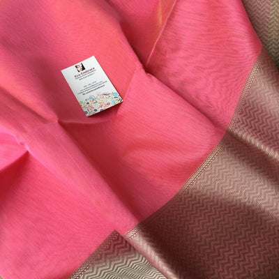 Baby Pink Maheshwari Handloom Silk Saree | Genuine Handloom mark | Bollywood saris | Resham woven zari border| ecoembrace sarees