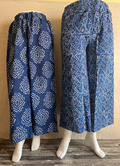 Women's Indigo Palazzo pants | wide leg pants | Woven square Blocks| flared pants| Cool Natural Indigo Dyed Pants | Lounge pants