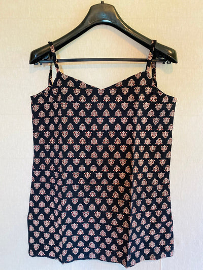 Black hand block printed summer tanks | Spaghetti Tops | Women's Sleeveless tanks | Ajrakh Tops | Cotton handblock tank tops| Cool Tanks