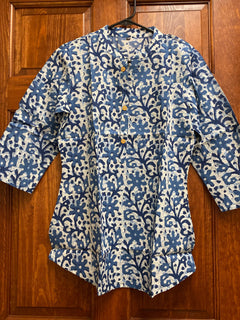 Indigo Clematis Tunic  | Cotton Print Shirts for women | Short Kurtis | Cotton Kurtis | Women’s Shirts | Cotton Blouse | Cotton Tunics S-2XL