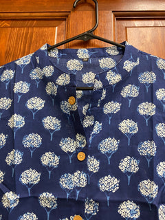 Indigo Pine Clusters Block Printed Tunic  | Cotton Print Shirts for women | Short Kurtis | Women’s Shirts | Cotton Blouse Tunics S-2XL