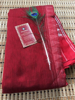 Vibrant Red and White Poojo Handloom Saree | Partly Pallu Saree | Semi Woven Sarees | Indian Classic sari | Same day Shipping