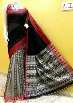 Classic Grey Red Handloom Saree | Partly Pallu Saree | Semi Woven Sarees | Indian Classic sari | Ecoembrace Saree Bazaar | Same day Shipping