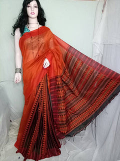 Vibrant Black and Orange Handloom Saree | Partly Pallu Saree | Semi Woven Sarees | Indian Classic sari | Same day Shipping