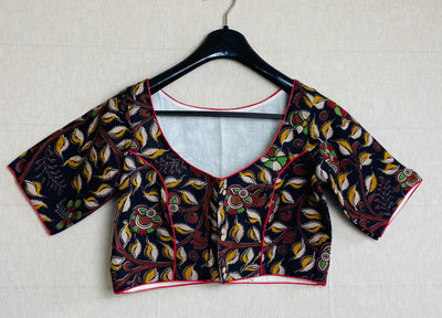 Black Kalamkari Saree Blouse / Cotton Kalamkari Designer Blouse/ Sari Blouse for women /Cotton Short Sleeve saree blouses /Stitched Blouse