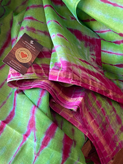 Shibori Sarees/ Chanderi silk cotton saree with blouse / Hand Block printed Shibori Chanderi /Saree for Women / Gift for Mum /Green Fuschia