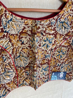 Mayili Kalamkari Crop Top Blouses|Designer Blouses|Sari gift for modern ethnic women|Comfort in Cotton| Natural brown floral design in s-xl