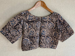 Mayili Kalamkari Crop Top Blouses|Designer Blouses|Sari gift for modern ethnic women|Comfort in Cotton| Natural black floral design in s-xl