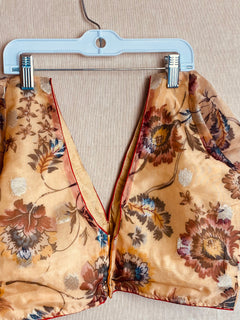 Pastel Sandalwood Chiffon blouse /Organza Designer Saree Blouses /Plunge Neck blouse/Floral Chiffon saree blouse /Stitched Blouses S-XL