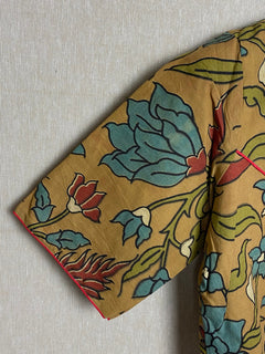 Mustard Kalamkari Saree Blouse / Cotton Kalamkari Designer Blouse/ Sari Blouse for women /Cotton Short Sleeve saree blouses /Stitched Blouse