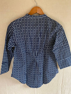 New Indigo Polkha Dots Tunics | Short Tunics| Cotton Kurtis | Women’s Shirts |Cotton Blouse | Cotton Print shirt Blouses| S(38"-2Xl(46"))
