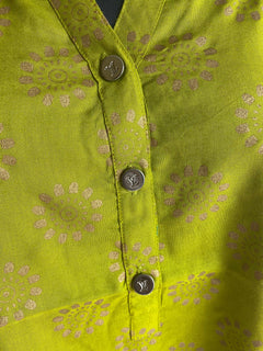 Olive Green Long sleeveTunics  | Rayon gold Print Shirts for women | Short Kurtis | cool Kurtis | Women’s Shirts | Rayon foil print tunics