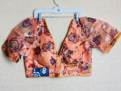 Dreamy Printed Pastel Chiffon blouse /Designer Saree Blouses /Plunge V Neck blouse/ Floral Organza saree blouse /Stitched Ready Blouses S-XL