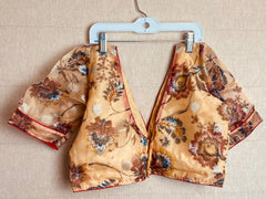 Pastel Sandalwood Chiffon blouse /Organza Designer Saree Blouses /Plunge Neck blouse/Floral Chiffon saree blouse /Stitched Blouses S-XL