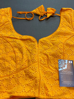 Marigold Yellow Hakoba Saree Blouse /Cotton Designer Blouse/ Mix Match Sari Blouse for women /Pujo saree blouses /Stitched Cotton Blouse