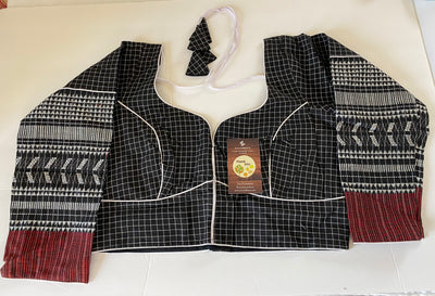 Black Begumpuri Handloom Cotton Blouse/long Sleeves saree blouse/ Designer Sari Blouse for women /Handloom Blouses/Cotton Saree Blouses/XS-S