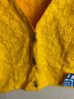 Yellow Hakoba V neck Saree Blouse / Cotton Hakoba Designer Blouse/ Sari Blouse for women/ Slight Puff Elbow sleeves blouses /Stitched Blouse