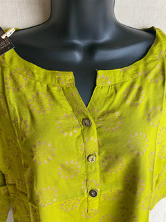 Olive Green Long sleeveTunics  | Rayon gold Print Shirts for women | Short Kurtis | cool Kurtis | Women’s Shirts | Rayon foil print tunics