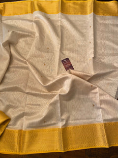 Daffodil Pure Maheshwari silk saree | 50/50 Handwoven Cotton Silk Saree |Genuine Handloom mark | Pristine Ethnic Special gifts for Her