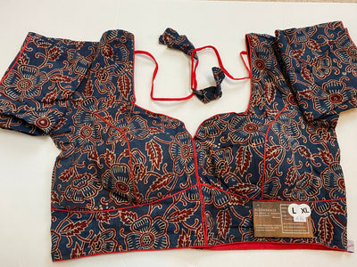Blue Ajrakh Readymade Saree Blouse With long Sleeves/ Ajrakh Designer Blouse/ Sari Blouse for women /Cotton Saree Blouses/Readywear blouse