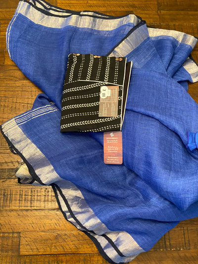 Blue Linen silver zari border saree | Linen zari Saree | Party sarees | Genuine Linen |mix and match saree blouses | Birthday gift for her
