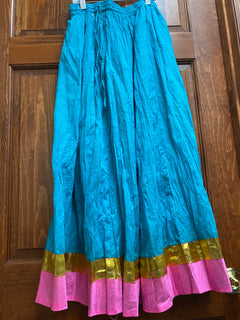 Blue Pink Ethnic Skirt with necklace/Womens Long Indian Festive Dance skirts with Rich Grand Border/Elastic Waist/Bohemian summer skirts