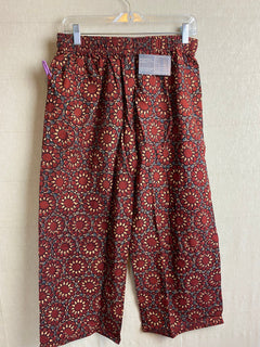 Women's Ajrakh Palazzo Capris pants , Brown n black Hand block prints, wide leg Lounge pants with pockets,Hand block printed GrayMud