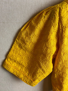 Yellow Hakoba V neck Saree Blouse / Cotton Hakoba Designer Blouse/ Sari Blouse for women/ Slight Puff Elbow sleeves blouses /Stitched Blouse