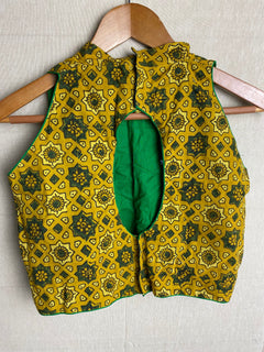 Meher Ajrakh halter saree blouse/Chutney green halter blouse/halter tops for sarees/sleeveless crop tops/readymade blouses/ethnic blouses