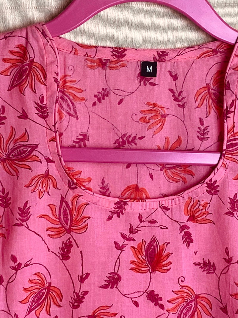 Short Kurti for women | HandBlock Printed cotton kurtis | Short tunics | Kurtis for Girls | Cotton Blouse | pink floral prints