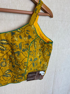 Sasha mustard Ajrakh spaghetti strap saree blouse /sleeveless  cotton tops / sleeveless stitched blouse/trendy readymade blouse for woman