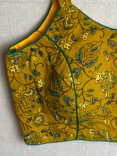 Sasha mustard Ajrakh spaghetti strap saree blouse /sleeveless  cotton tops / sleeveless stitched blouse/trendy readymade blouse for woman