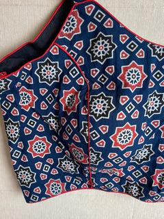 Sasha blue stars ajrakh spaghetti strap saree blouse/sleeveless  cotton top/sleeveless stitched blouse/trendy readymade blouse for woman