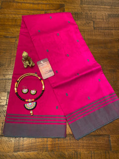 Magenta and Grayblue chanderi handloom cotton saree with free matching handmade Terracotta jewelry set or Tibetan mosaic pendant jewelry